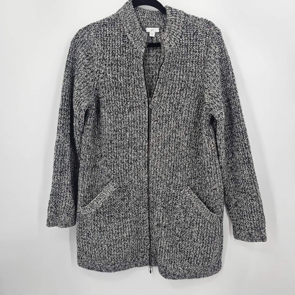 J. Jill Black & White Marled Zip Cardigan Sweater